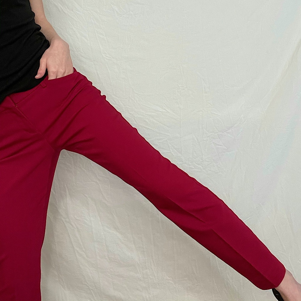 Express Red Satin Editor Skinny Pants